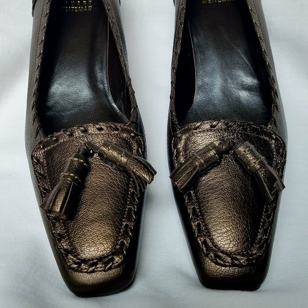 Vintage Stuart Weitzman Dark Copper Tassels Women's Heels Loafer Spain Size 7.5M
